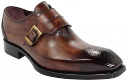 Emilio Franco "Luca" Brown Genuine Calfskin Monk Strap Medallion Toe Loafer Shoes.