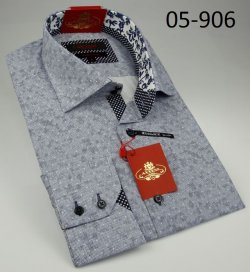 Axxess Blue With Artistic Design Cotton Modern Fit Dress Shirt 05-906