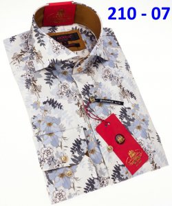 Axxess Multicolored Cotton Flower Design Modern Fit Dress Shirt With Button Cuff 210-07.