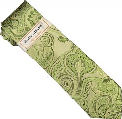 Stacy Adams Collection SA104 Lime Green / Olive Green Paisley Design 100% Woven Silk Necktie/Hanky Set