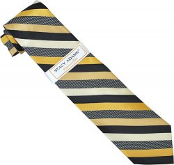 Stacy Adams Collection SA006 Gold / Black / Cream Diagonal Striped 100% Woven Silk Necktie/Hanky Set
