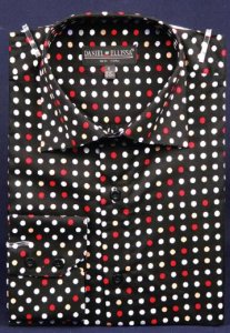 Daniel Ellissa Black / Red Dotted Fancy 100% Cotton Shirt With Button Cuff FC7007