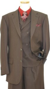 Extrema Wine / Charcoal Grey Striped Super 140's Wool Vested Suit 2831-0273