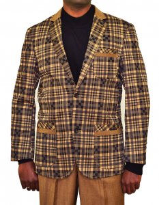 Carmashi Brown / Tan / Black Poly Cotton Blazer With Elbow Patches B6081