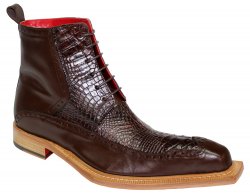 Fennix Italy "COLTON " Chocolate Genuine Alligator / Calf-Skin Leather Ankle Boots.
