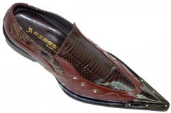 Fiesso Brown Genuine Cobra Snake Skin Pointed Toe Shoes With Metal Tip And Studs On Sides - FI6387