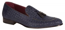Mezlan "Carol" 6209 Blue Textured Embossed Genuine Suede With Calf Trim Loafer Shoes.