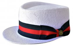 Bruno Capelo White Straw Telescope Baseball Hat With Red / Blue Band LG-200