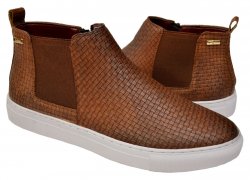 Tayno "Calt" Chestnut Brown Woven Vegan Leather Chelsea Sneaker Boots