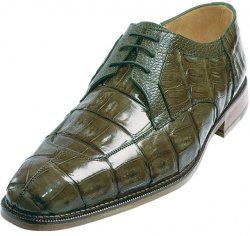 Belvedere "Susa" Olive All-Over Genuine Hornback Crocodile Shoes With Quill Ostrich Trim