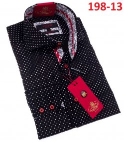 Axxess Black / White Cotton Polka Dot Design Modern Fit Dress Shirt With Button Cuff 198-13.