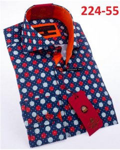 Axxess Blue / Red Polka Dot Cotton Modern Fit Dress Shirt With Button Cuff 224-55.
