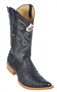 Los Altos Black All-Over Ostrich Print 3X Toe Cowboy Boots 3950305