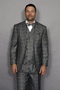 Statement Confidence Grey / Taupe / Silver Plaid Super 150's Wool Classic Fit Vested Suit TZ-957