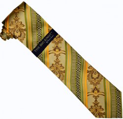 Steven Land Collection "Big Knot" SL146 Tan / Orange / Black / Olive / Green Diagonal Artistic Design 100% Woven Silk Necktie/Hanky Set