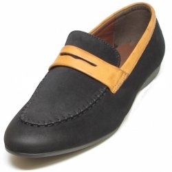 Fiesso Black Leather Casual Loafer Shoes FI2147