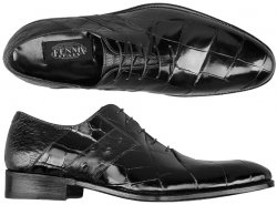 Fennix Italy Black Genuine Alligator / Ostrich Shoes 3432.