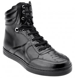 Belvedere "Damian" Black Genuine Ostrich / Soft Calf Casual Sneakers 5004