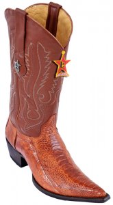 Los Altos Cognac Genuine Ostrich Leg 3X Pointed Toe W / Cowboy Heel Boots 95V0503