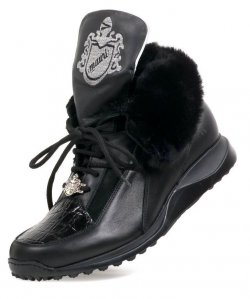 Mauri "8997" Black Genuine Crocodile / Shearling Fur Sneakers.
