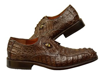 LA Exotics "Diamond Eyes" Brown Hornback Crocodile Head Shoes With Eyes