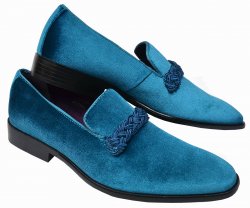 Antonio Cerrelli Turquoise Velvet Slip-On Loafers 6845
