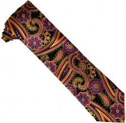 Steven Land Collection "Big Knot" SL205 Black / Gold / Fuschsia / Purple Artistic Paisley Design 100% Woven Silk Necktie/Hanky Set