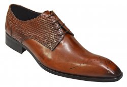 Duca Di Matiste 1117 Hand Painted Brandy Genuine Italian Calfskin / Python Design Perforated Lace-Up Shoes