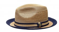 Bruno Capelo Camel / Navy Blue Braided Straw Fedora Hat DT-936.