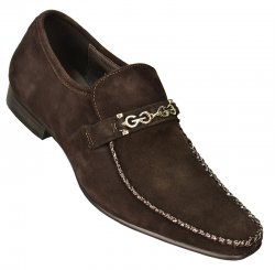 Zota Chocolate Brown Genuine Suede Leather Shoes With Chocolate Brown Piping Silver Bracelet Shoes G6850-6