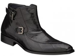Mezlan "Empoli" Black Genuine Eelskin W/Double Side Buckle Leather Boots