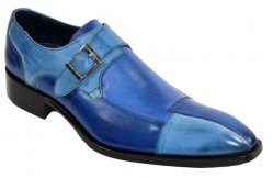 Duca Di Matiste "Lucca" Blue Combination Genuine Calfskin Monk Strap Loafer Shoes.
