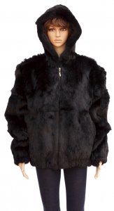 Winter Fur Ladies Black Full Skin Rabbit Jacket With Detachable Hood W05S04BK.