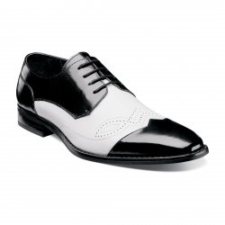 Stacy Adams "Tavin" Black / White Buffalo Leather Cap-Toe Shoes 24944