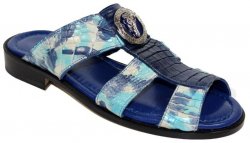 Fennix Italy "Ibiza" Blue Combination Genuine Alligator Platform Sandals.