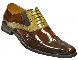Giorgio Venturi Dark Brown / Chocolate / Beige Genuine Patent Leather Wingtip Shoes 6296