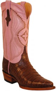 Ferrini Ladies 82493-09 Chocolate / Pink Genuine Caiman Crocodile Belly Boots