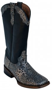 Ferrini Ladies 93793-34 Silver Genuine Cowhide Leather S-Toe Cowboy Boots.