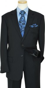 Giorgio Sanetti Navy Blue With Sky Blue Pinstripes With Navy Hand-Pick Stitching Super 150's 100% Wool Suit 2180