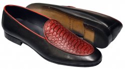 Duca 5009 Black / Red Anaconda Embossed Italian Calfskin Loafers
