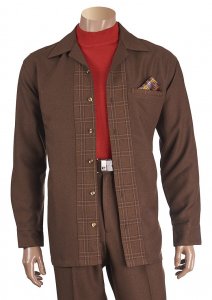 Giorgio Inserti Brown / Cognac Sectional Windowpane Design Button Up Long Sleeve Outfit 137