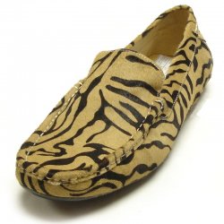 Encore By Fiesso Tan Zebra Leather / Pony Hair Loafer Shoes FI3089