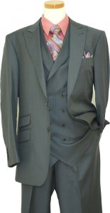Extrema By Zanetti Grey With White Dual Pinstripes Super 140's Wool Vested Suit HA00144