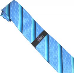 Tayion Collection TA001 Sky Blue / Mint Green Diagonal Striped 100% Woven Silk Necktie/Hanky Set