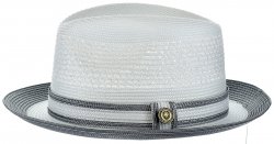 Bruno Capelo White / Silver Grey Braided Fedora Straw Hat With Contrast Brim DT-934