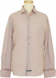 English Laundry Cream / Red / Navy Micro Windowpanes Design Long Sleeves 100% Cotton Shirt ELW1169