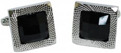 Fratello Silver Plated Square Cufflinks Set With Central Black Enamel Rhinestone 19230