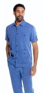 Stacy Adams Royal Blue Egyptian Cotton Guayabera Short Sleeve Outfit 2203