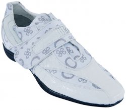 Los Altos White Genuine Crocodile Belly W/Fashion Design Casual Shoes With Velcro Strap ZC089028