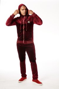 Stacy Adams Burgundy Cotton Velour Hooded Modern Fit Tracksuit Outfit 2606